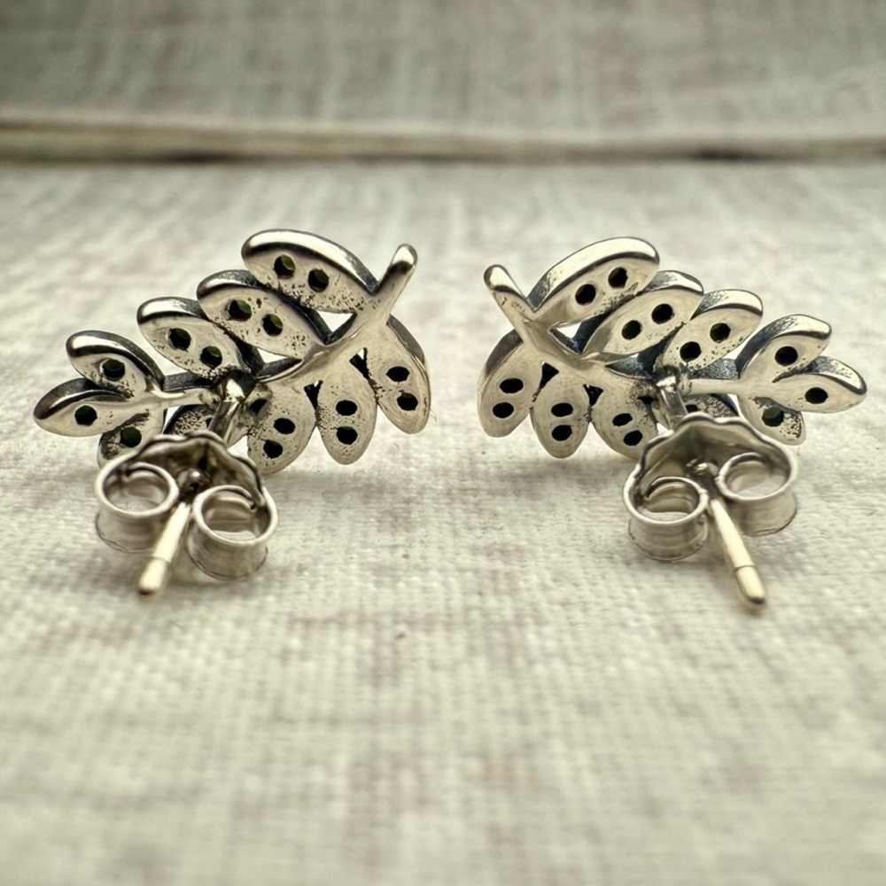New Sterling Silver & Natural Turquoise Leaf Earrings - Picture 3 of 5